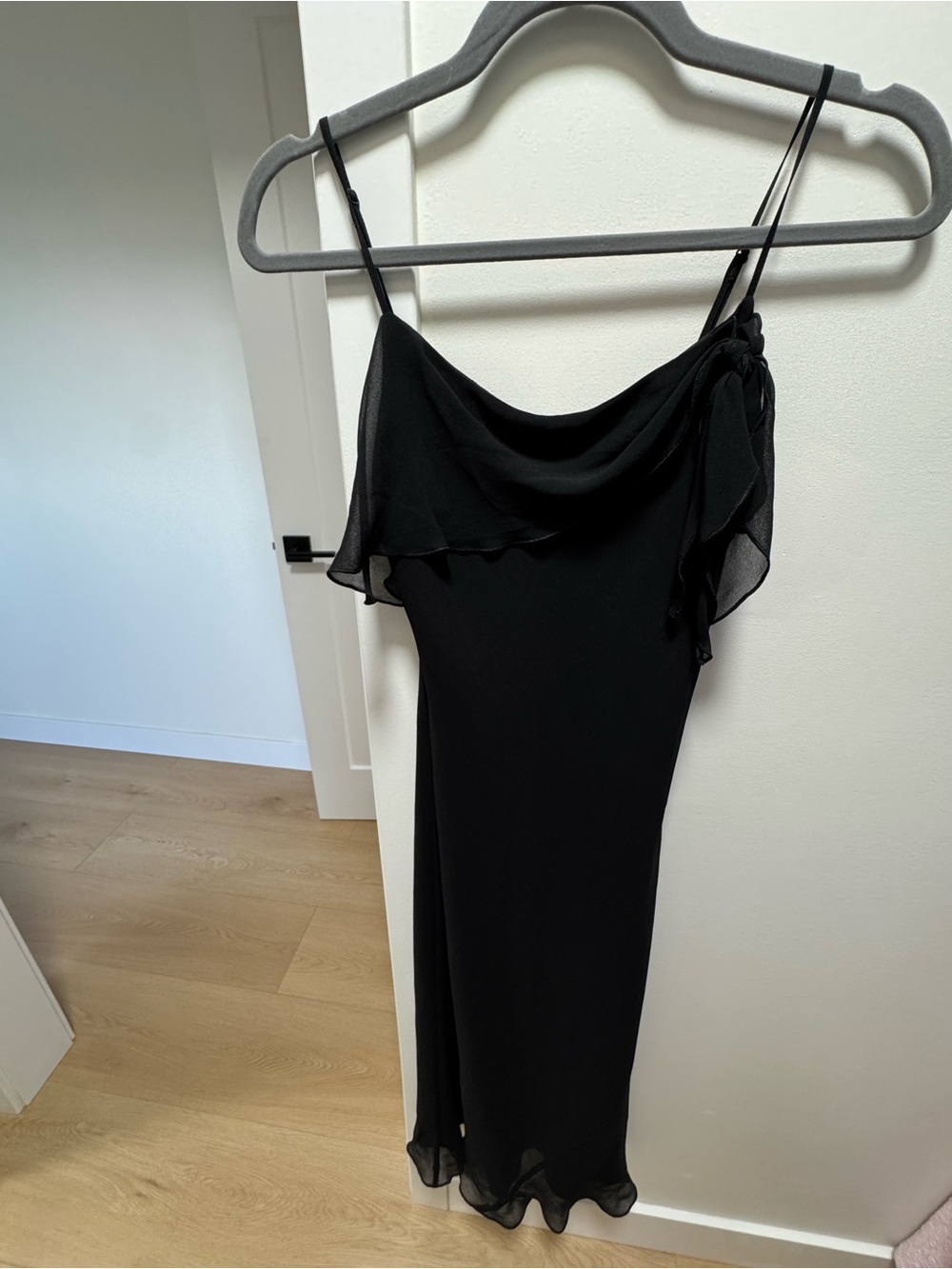 Aritzia Black Strapless Slip Dress with Ruffle Overlay